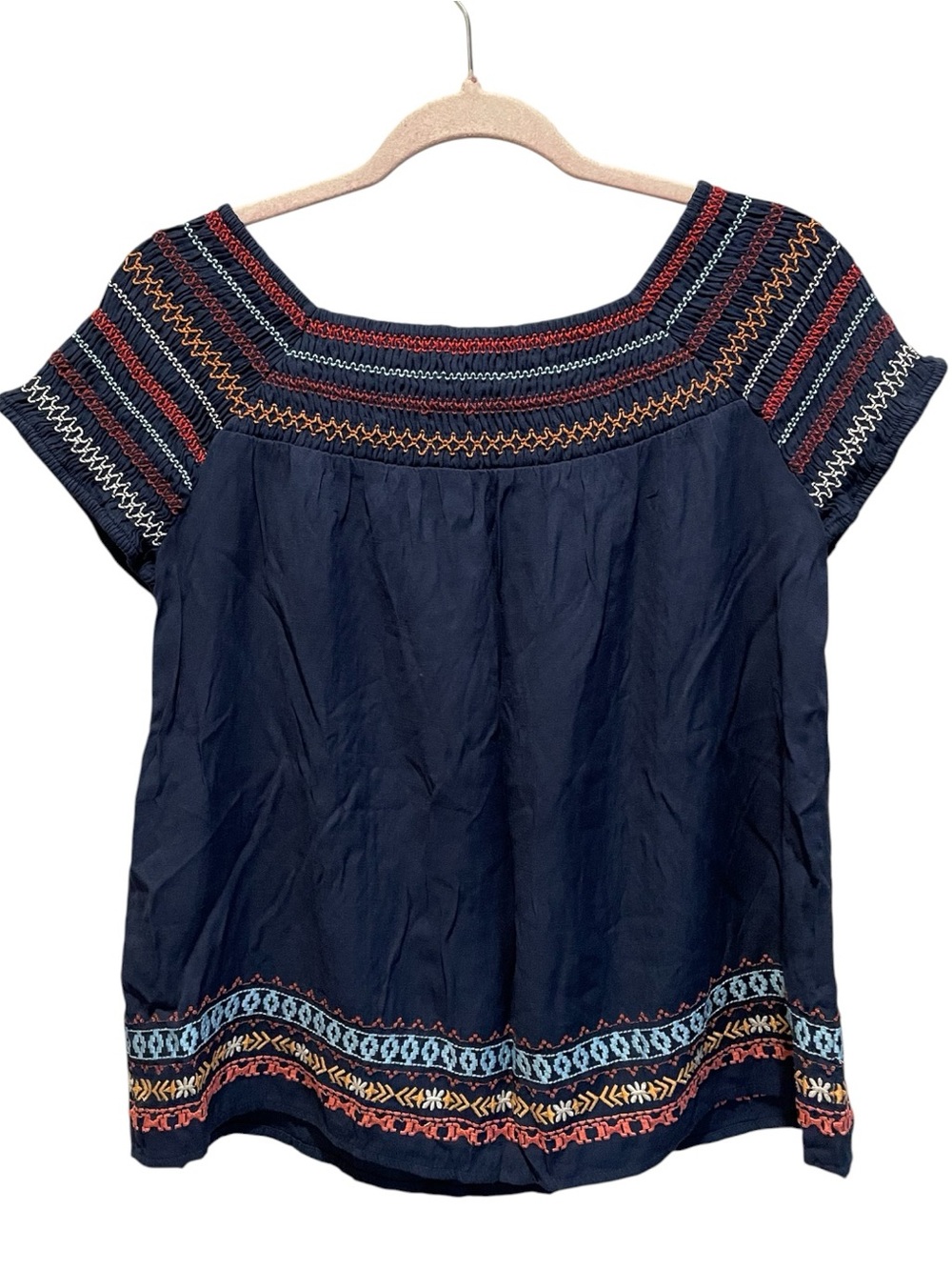 THML embroidered boho top. Navy Blue. Size M - Picture 2 of 9